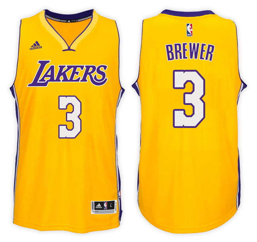 Men Lakers Corey Brewer #3 Home Gold Jersey