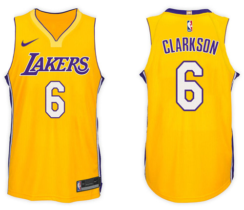 Men Lakers Jordan Clarkson #6 NBA 2017 18 New Season Gold Jersey