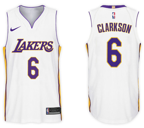 Men Lakers Jordan Clarkson #6 NBA 2017 18 New Season White Jersey