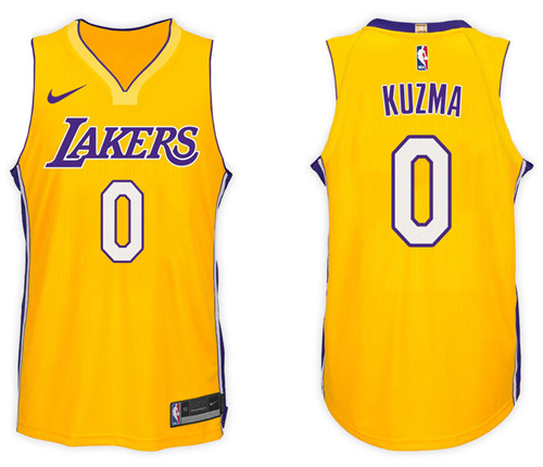 Men Lakers Kyle Kuzma #0 NBA 2017 18 New Season Gold Jersey