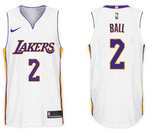 Men Lakers Lonzo Ball #2 NBA 2017 18 New Season White Jersey