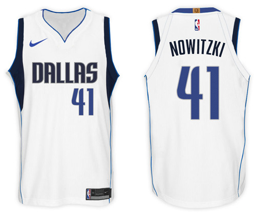 Men Mavericks Dirk Nowitzki #41 2017 18 New Season White Jersey