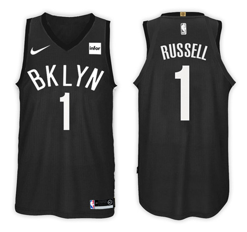 Men Nets D'Angelo Russell #1 2017 18 Statement Black Jersey