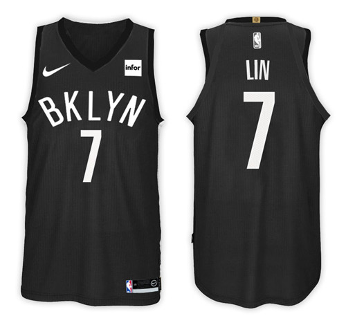 Men Nets Jeremy Lin #7 2017 18 Statement Black Jersey