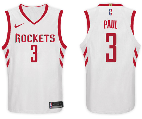 Men Rockets Chris Paul #3 NBA 2017 18 New Season White Jersey