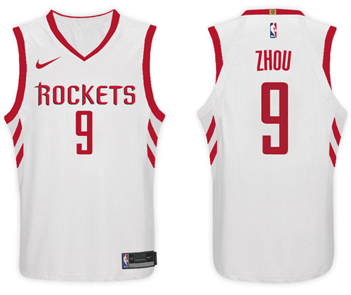 Men Rockets Zhou Qi #9 NBA 2017 18 New Season White Jersey