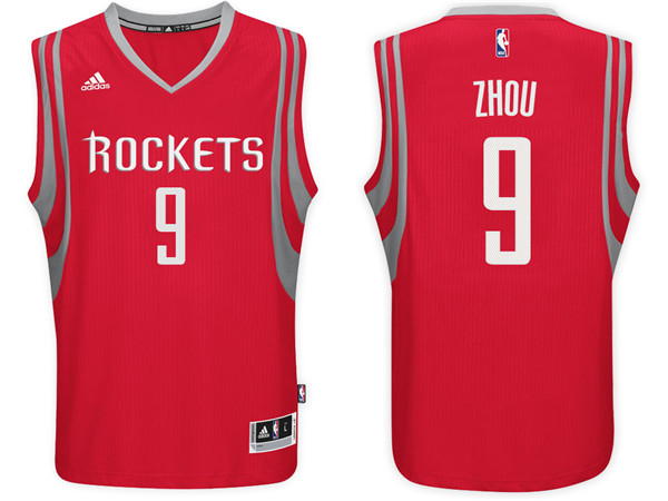 Men Rockets Zhou Qi NBA Swingman Road Red Jersey