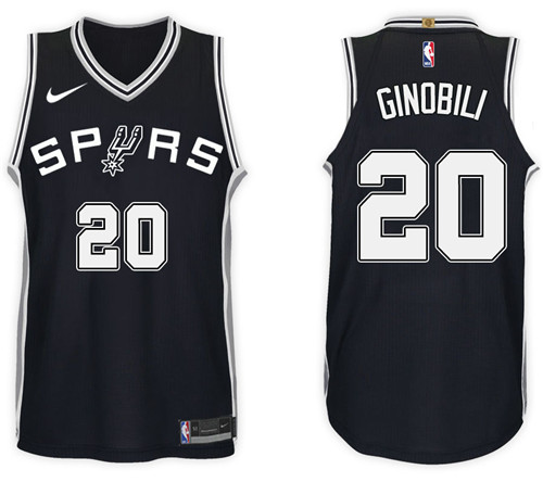 Men Spurs Manu Ginobili #20 2017 18 New Season Black Jersey