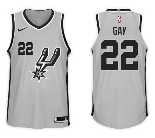 Men Spurs Rudy Gay #22 2017 18 Statement Gray Jersey