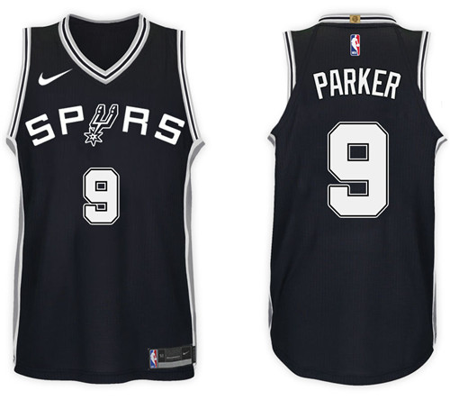 Men Spurs Tony Parker #9 2017 18 New Season Black Jersey