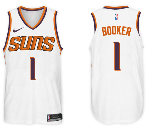 Men Suns Devin Booker #1 NBA 2017 18 New Season White Jersey