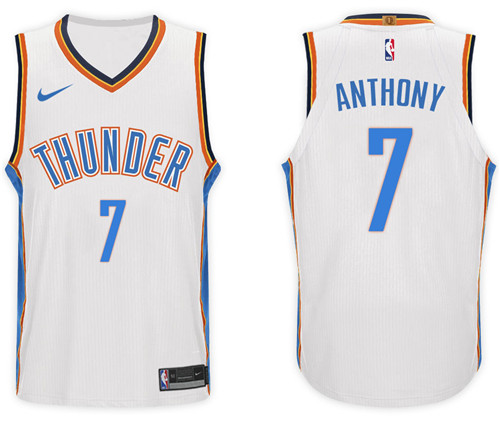 Men Thunder Carmelo Anthony #7 2017 18 Association White Jersey