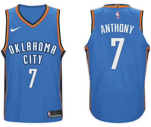 Men Thunder Carmelo Anthony #7 2017 18 Icon Blue Jersey