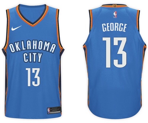 Men Thunder Paul George #13 NBA 2017 18 New Season Blue Jersey