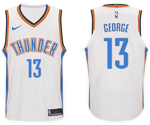 Men Thunder Paul George #13 NBA 2017 18 New Season White Jersey