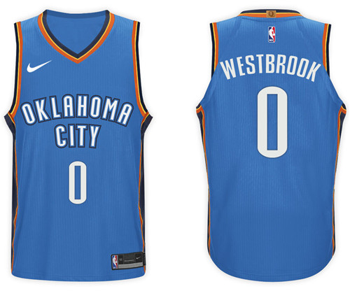 Men Thunder Russell Westbrook #0 NBA 2017 18 New Season Blue Jersey