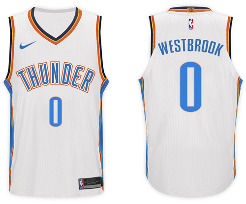 Men Thunder Russell Westbrook #0 NBA 2017 18 New Season White Jersey