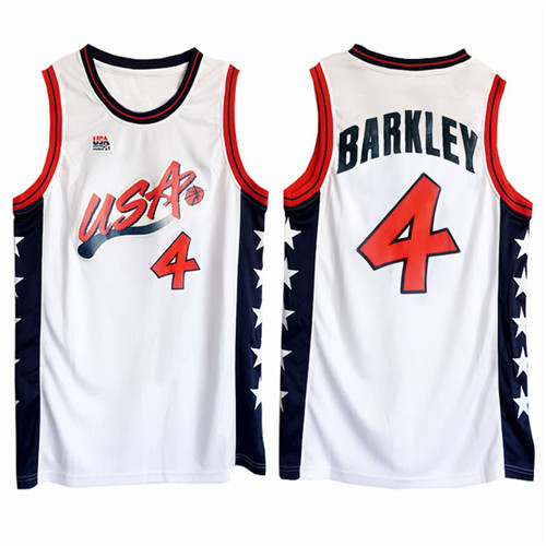 Men USA Charles Barkley #4 1996 Atalanta Olympics USA Dream Team White Jersey