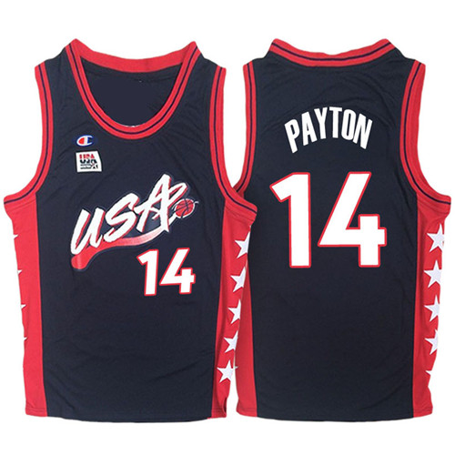 Men USA Gary Payton #14 1996 Atalanta Olympics USA Dream Team Navy Jersey