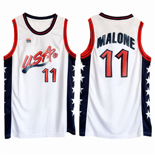 Men USA Karl Malone #11 1996 Atalanta Olympics USA Dream Team White Jersey