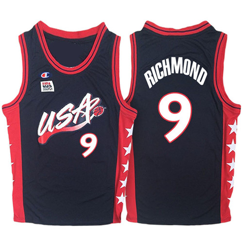 Men USA Mitch Richmond #9 1996 Atalanta Olympics USA Dream Team Navy Jersey