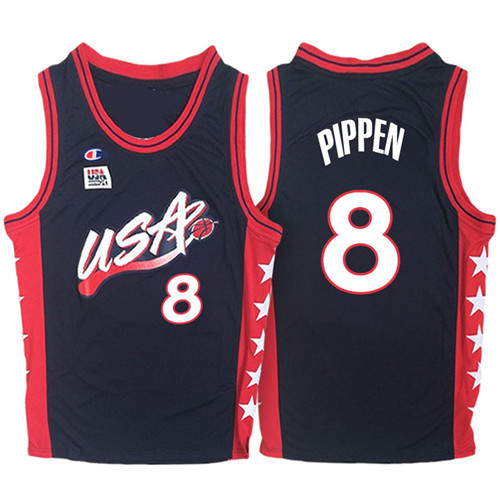 Men USA Scottie Pippen #8 1996 Atalanta Olympics USA Dream Team Navy Jersey