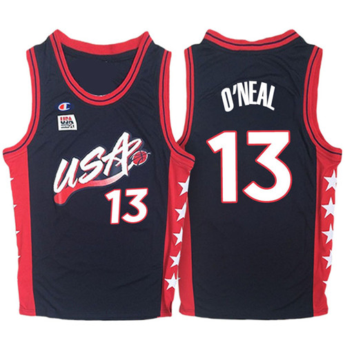 Men USA Shaquille O'Neal #13 1996 Atalanta Olympics USA Dream Team Navy Jersey